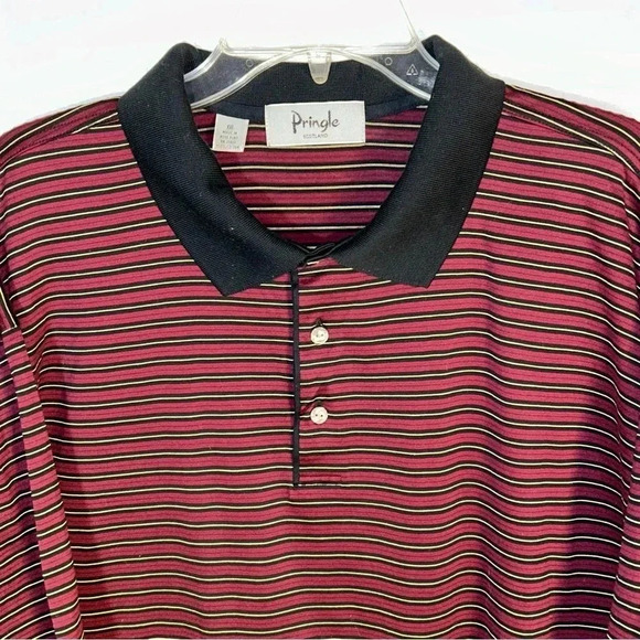 Pringle of Scotland Shirt Mens XXL Polo Red Black Yellow Stripe Metairie CC Logo - Picture 6 of 11